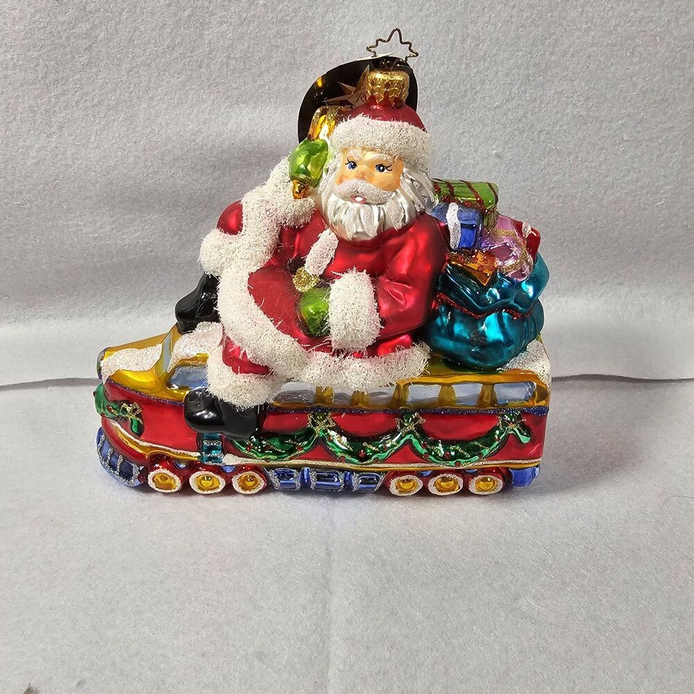RARE AND VINTAGE Christopher Radko Christmas Ornament - SANTA IN SLEIGH -